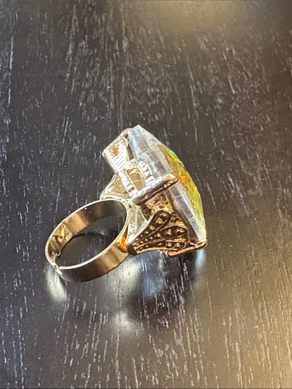 Iridescent Heart Prism Ring - Multicolor Crystal View 3